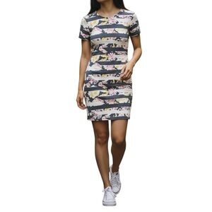 French Connection Floral Stripe Short Sleeve Mini Dress - Gray, Pink & Yellow